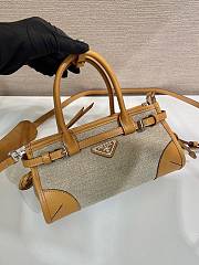 Prada Bonnie Small Linen And Leather Handbag size 23.5*12*9cm - 6