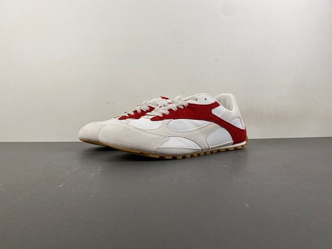 Bottega Veneta off-white and red suede sneaker - 1