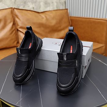 Prada Black Prax Mesh Fabric And Leather Loafers
